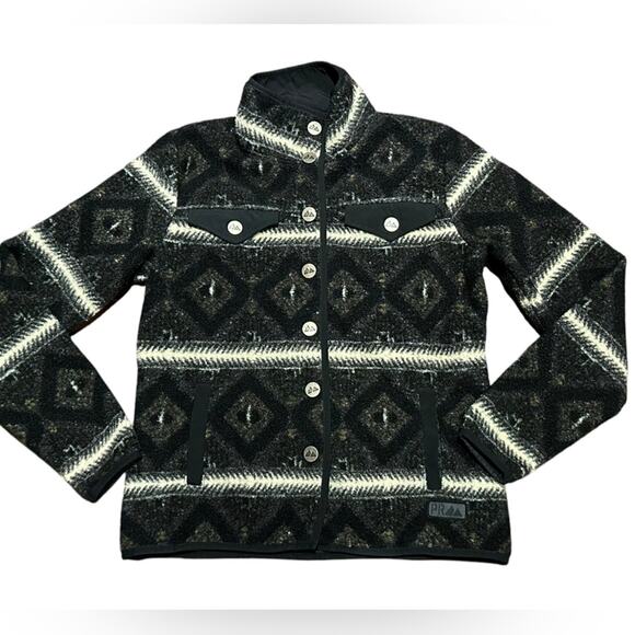 Powder River Outfitters Women’s Small Black & Gray Aztec Fleece Snap Jacket - Picture 1 of 8